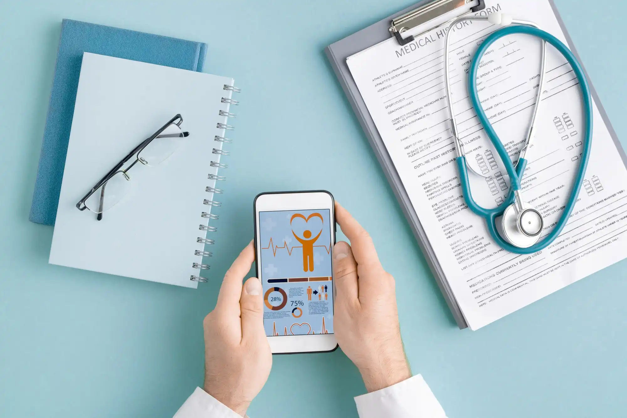 Doctor using a medical application on a tablet or smartphone to provide convenient healthcare access.