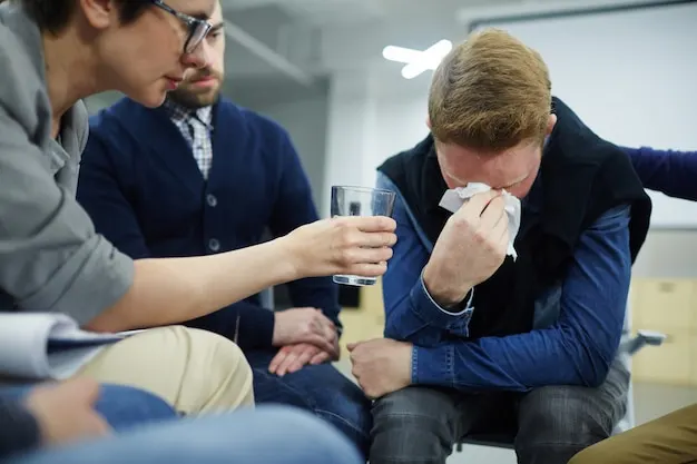 Group therapy session offering robust peer and counselor support during opioid recovery